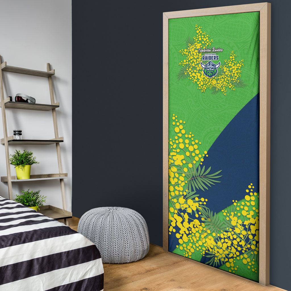 Canberra Raiders Door Cover Golden Wattle Floral Polynesian - Australian Flower - Rugby Mascot
