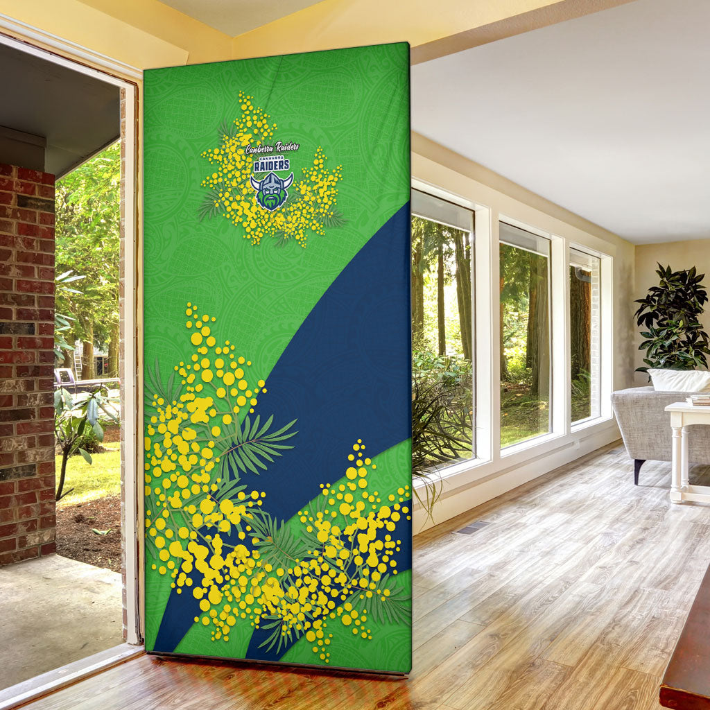 Canberra Raiders Door Cover Golden Wattle Floral Polynesian - Australian Flower - Rugby Mascot