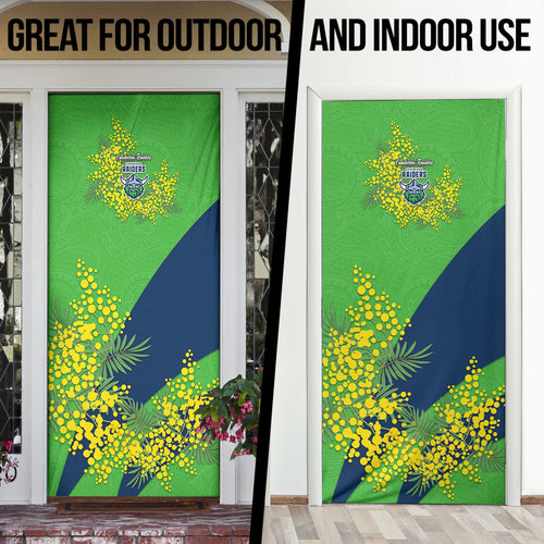 Canberra Raiders Door Cover Golden Wattle Floral Polynesian - Australian Flower - Rugby Mascot