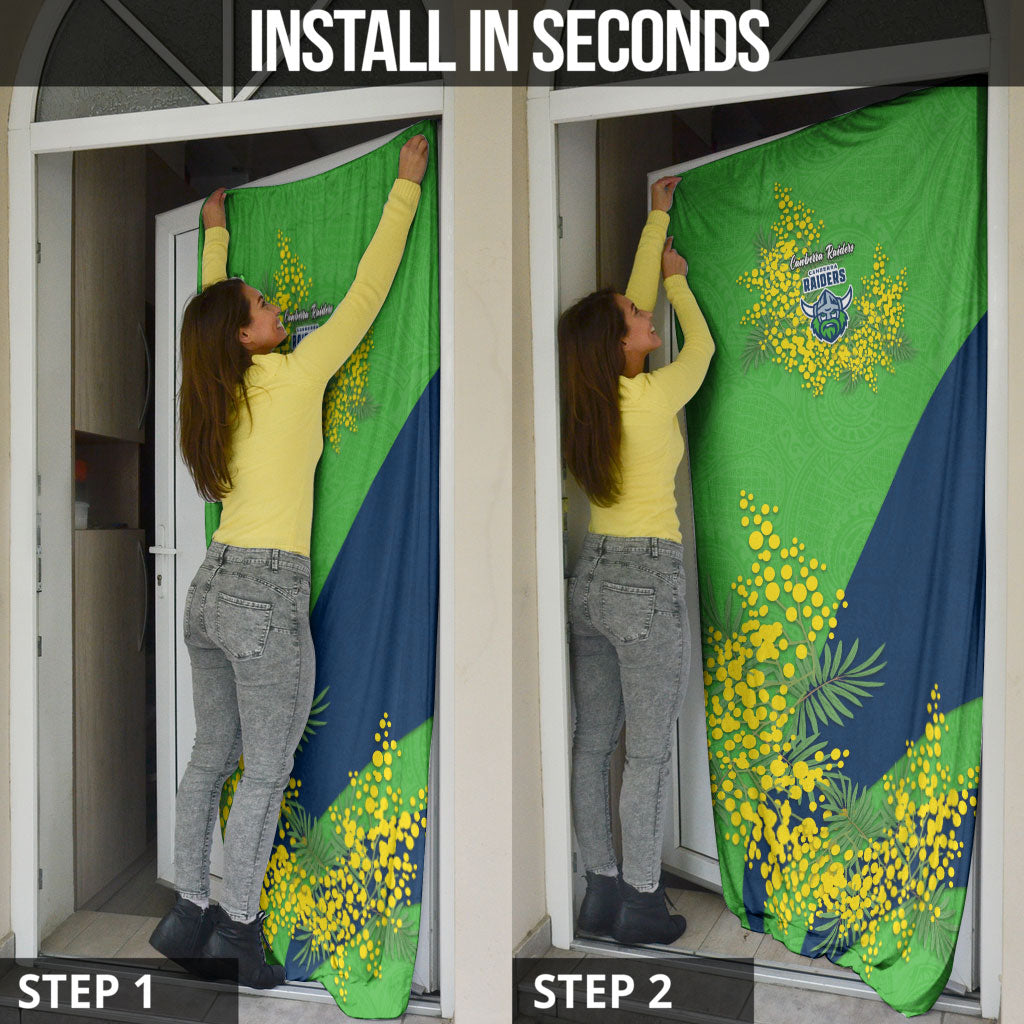 Canberra Raiders Door Cover Golden Wattle Floral Polynesian - Australian Flower - Rugby Mascot
