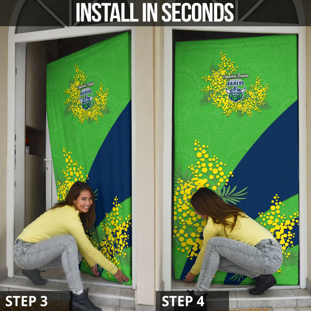Canberra Raiders Door Cover Golden Wattle Floral Polynesian - Australian Flower - Rugby Mascot