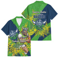 Canberra Raiders Family Matching Long Sleeve Bodycon Dress and Hawaiian Shirt Golden Wattle Floral Polynesian - Australian Flower - Rugby Mascot