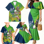 Canberra Raiders Family Matching Mermaid Dress and Hawaiian Shirt Golden Wattle Floral Polynesian - Australian Flower - Rugby Mascot