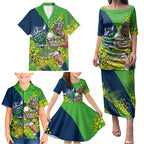 Canberra Raiders Family Matching Puletasi and Hawaiian Shirt Golden Wattle Floral Polynesian - Australian Flower - Rugby Mascot