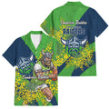 Canberra Raiders Family Matching Puletasi and Hawaiian Shirt Golden Wattle Floral Polynesian - Australian Flower - Rugby Mascot