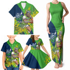 Canberra Raiders Family Matching Tank Maxi Dress and Hawaiian Shirt Golden Wattle Floral Polynesian - Australian Flower - Rugby Mascot