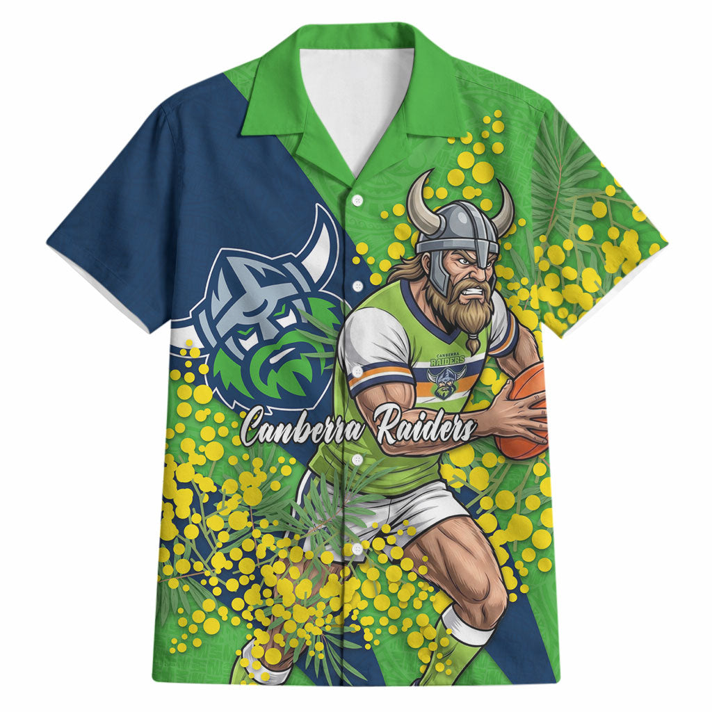 Canberra Raiders Hawaiian Shirt Golden Wattle Floral Polynesian - Australian Flower - Rugby Mascot