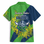 Canberra Raiders Hawaiian Shirt Golden Wattle Floral Polynesian - Australian Flower - Rugby Mascot
