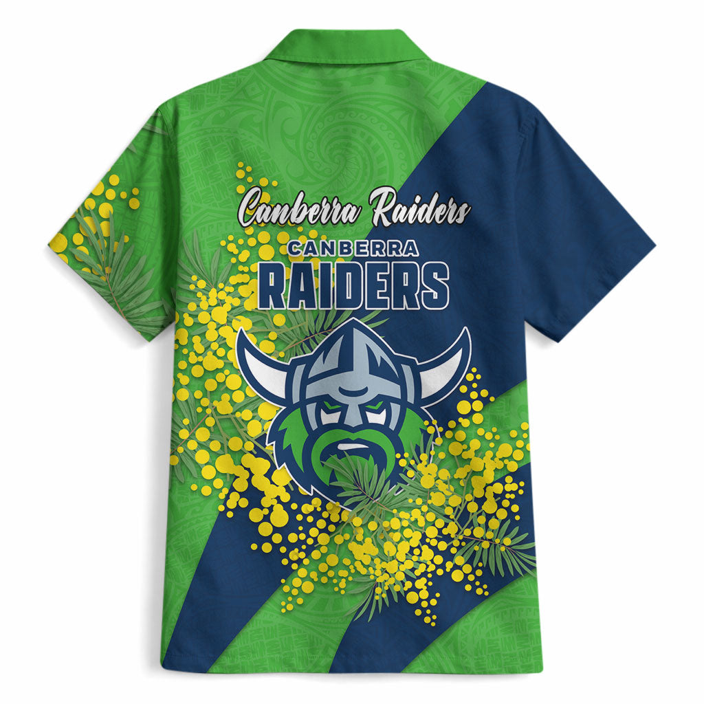 Canberra Raiders Hawaiian Shirt Golden Wattle Floral Polynesian - Australian Flower - Rugby Mascot