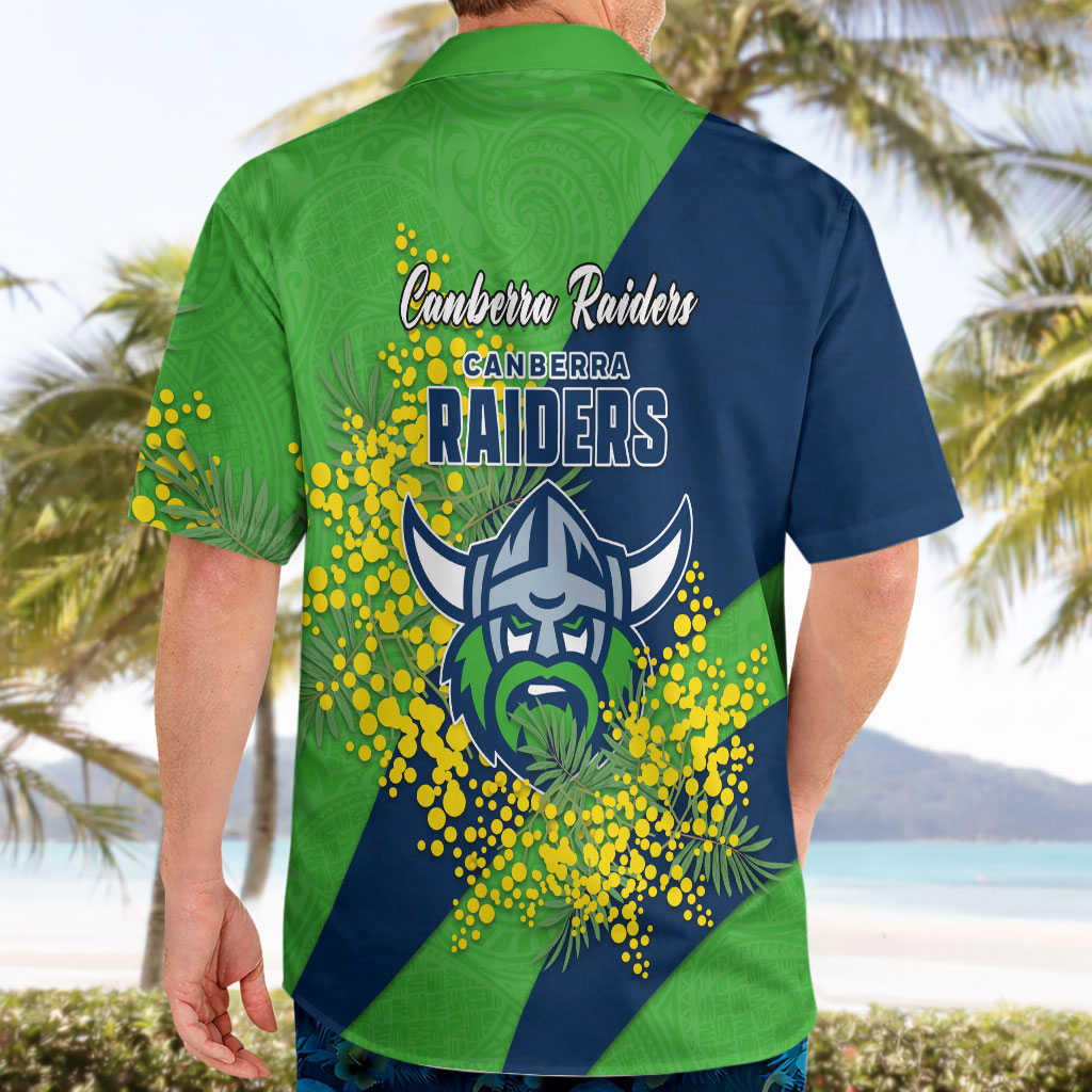 Canberra Raiders Hawaiian Shirt Golden Wattle Floral Polynesian - Australian Flower - Rugby Mascot