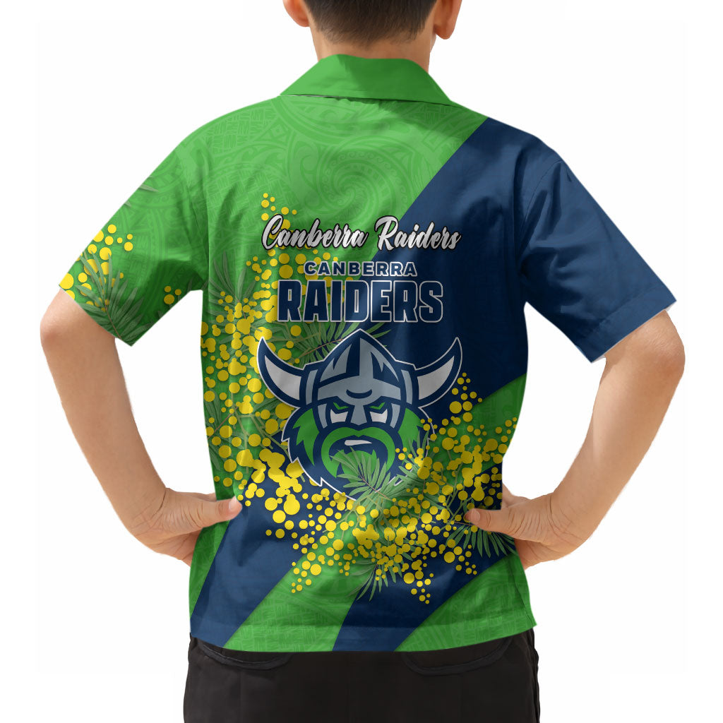 Canberra Raiders Hawaiian Shirt Golden Wattle Floral Polynesian - Australian Flower - Rugby Mascot