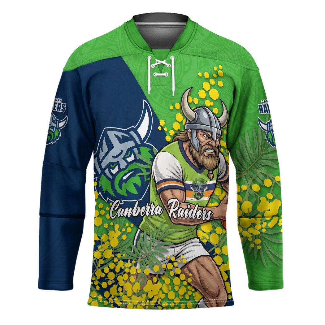 Canberra Raiders Hockey Jersey Golden Wattle Floral Polynesian - Australian Flower - Rugby Mascot
