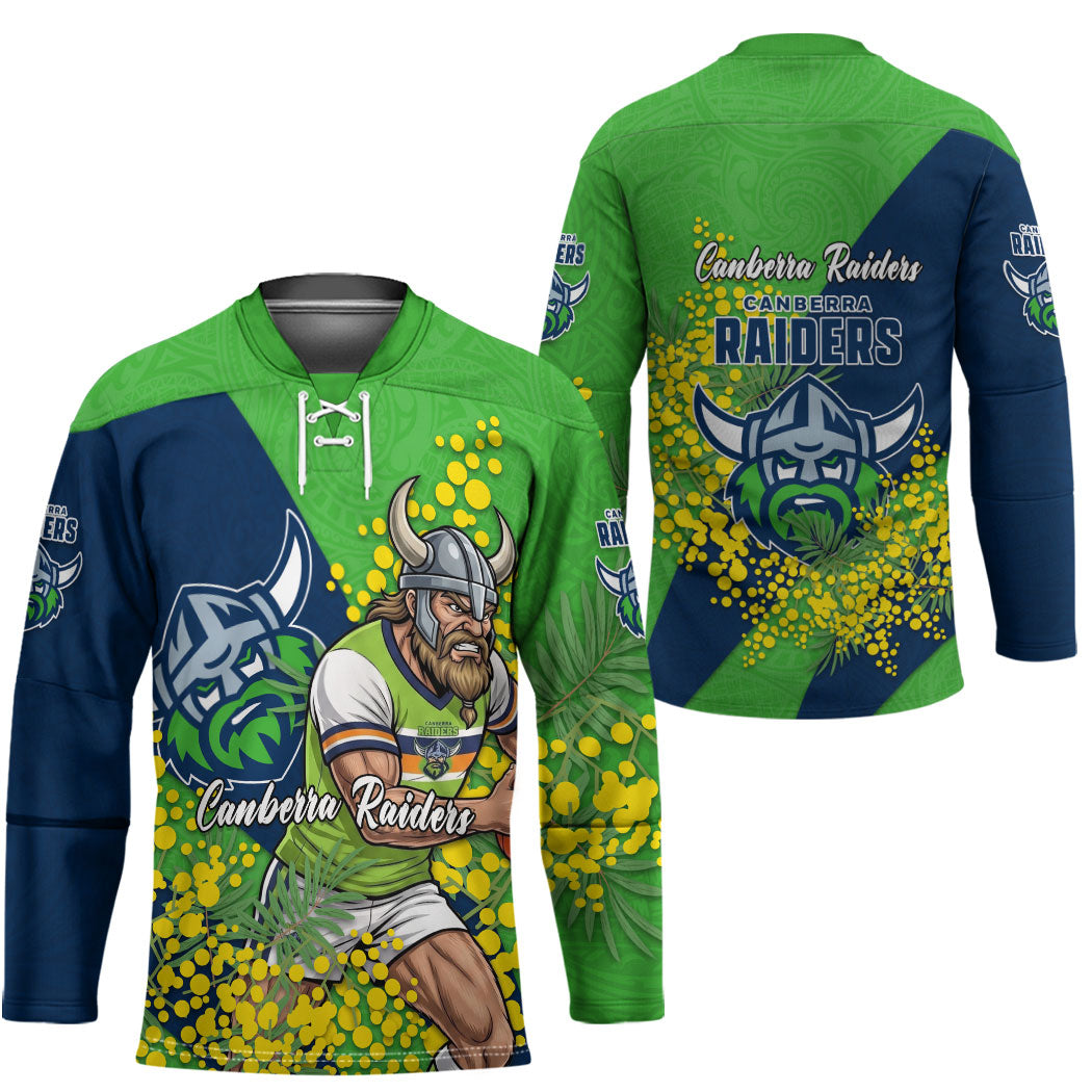 Canberra Raiders Hockey Jersey Golden Wattle Floral Polynesian - Australian Flower - Rugby Mascot