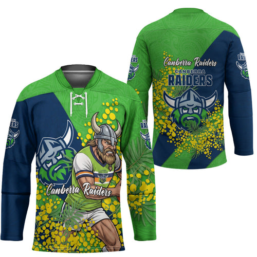 Canberra Raiders Hockey Jersey Golden Wattle Floral Polynesian - Australian Flower - Rugby Mascot