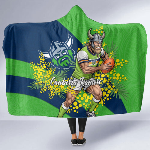 Canberra Raiders Hooded Blanket Golden Wattle Floral Polynesian - Australian Flower - Rugby Mascot