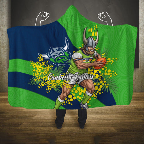 Canberra Raiders Hooded Blanket Golden Wattle Floral Polynesian - Australian Flower - Rugby Mascot