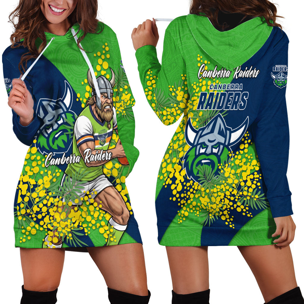Canberra Raiders Hoodie Dress Golden Wattle Floral Polynesian - Australian Flower - Rugby Mascot