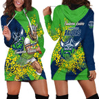 Canberra Raiders Hoodie Dress Golden Wattle Floral Polynesian - Australian Flower - Rugby Mascot