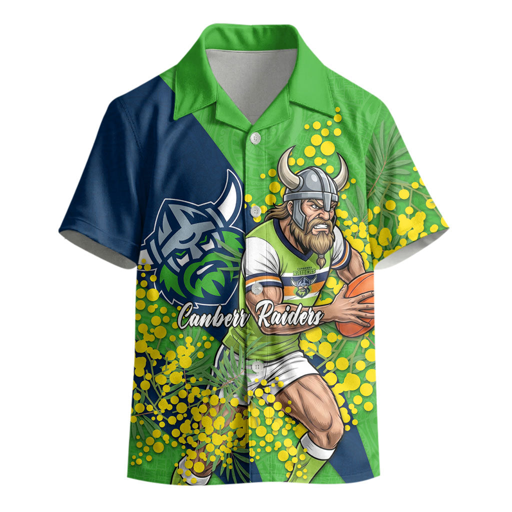 Canberra Raiders Kid Hawaiian Shirt Golden Wattle Floral Polynesian - Australian Flower - Rugby Mascot