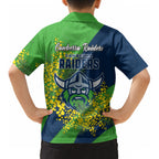Canberra Raiders Kid Hawaiian Shirt Golden Wattle Floral Polynesian - Australian Flower - Rugby Mascot