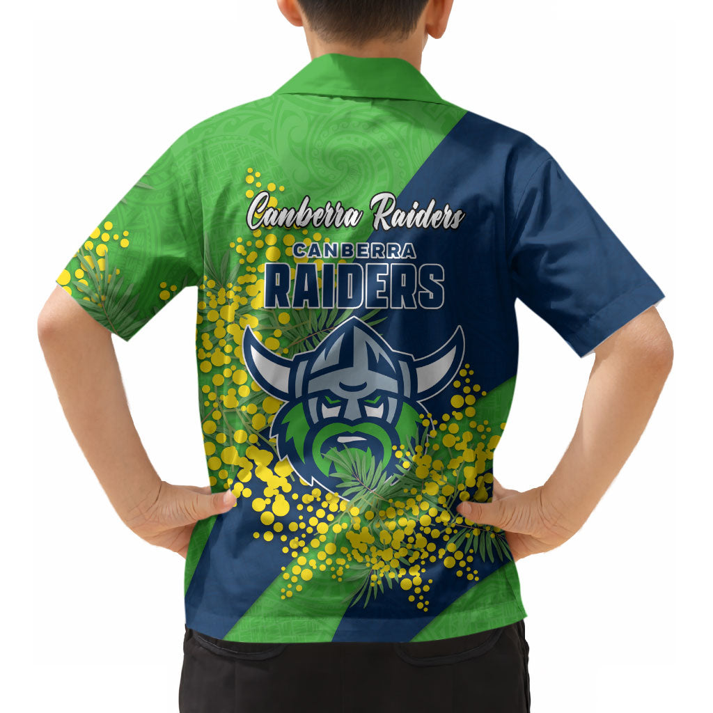 Canberra Raiders Kid Hawaiian Shirt Golden Wattle Floral Polynesian - Australian Flower - Rugby Mascot
