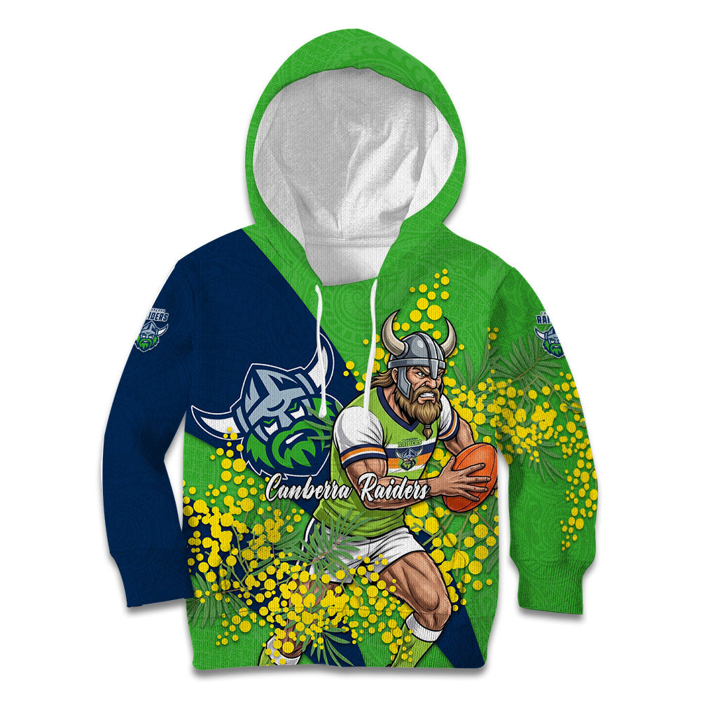 Canberra Raiders Kid Hoodie Golden Wattle Floral Polynesian - Australian Flower - Rugby Mascot