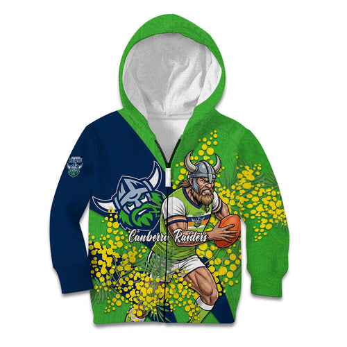 Canberra Raiders Kid Hoodie Golden Wattle Floral Polynesian - Australian Flower - Rugby Mascot