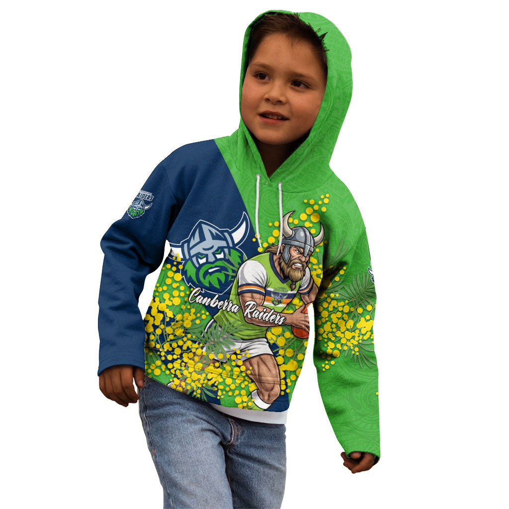 Canberra Raiders Kid Hoodie Golden Wattle Floral Polynesian - Australian Flower - Rugby Mascot
