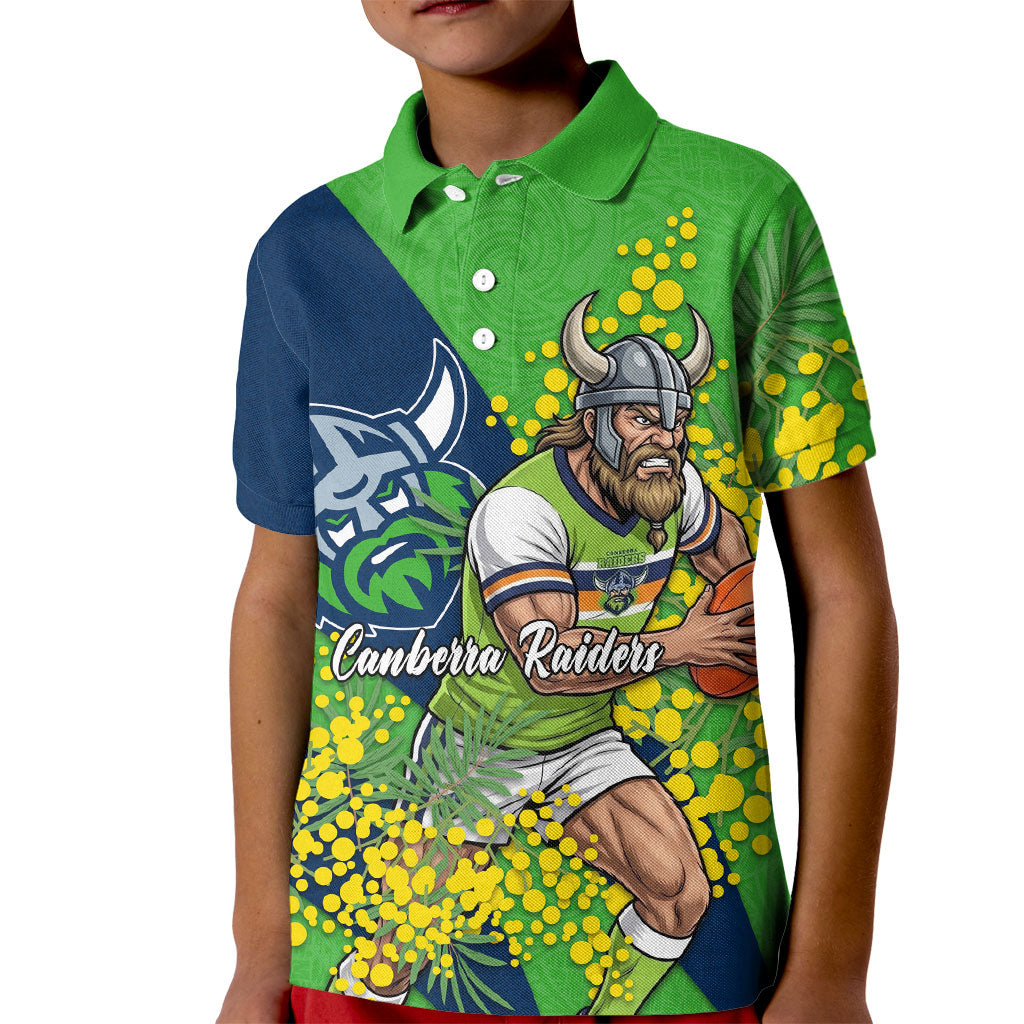 Canberra Raiders Kid Polo Shirt Golden Wattle Floral Polynesian - Australian Flower - Rugby Mascot