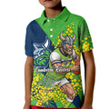 Canberra Raiders Kid Polo Shirt Golden Wattle Floral Polynesian - Australian Flower - Rugby Mascot