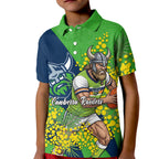 Canberra Raiders Kid Polo Shirt Golden Wattle Floral Polynesian - Australian Flower - Rugby Mascot