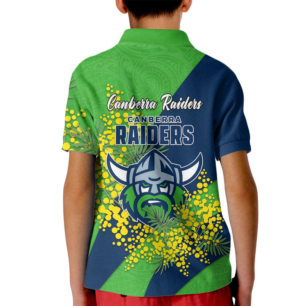 Canberra Raiders Kid Polo Shirt Golden Wattle Floral Polynesian - Australian Flower - Rugby Mascot