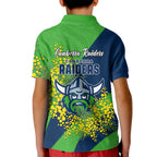 Canberra Raiders Kid Polo Shirt Golden Wattle Floral Polynesian - Australian Flower - Rugby Mascot