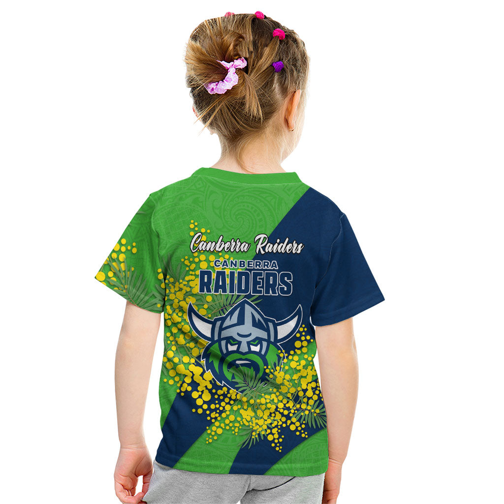 Canberra Raiders Kid T Shirt Golden Wattle Floral Polynesian - Australian Flower - Rugby Mascot