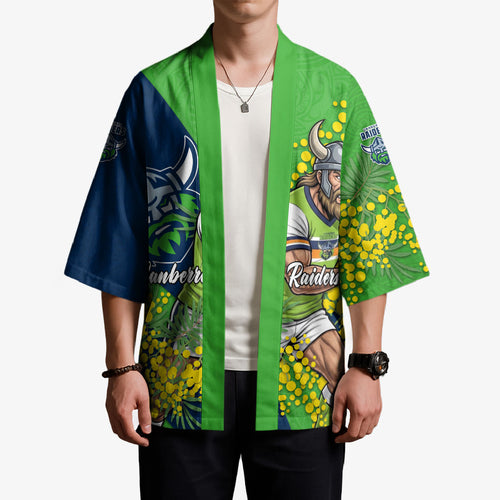 Canberra Raiders Kimono Golden Wattle Floral Polynesian - Australian Flower - Rugby Mascot