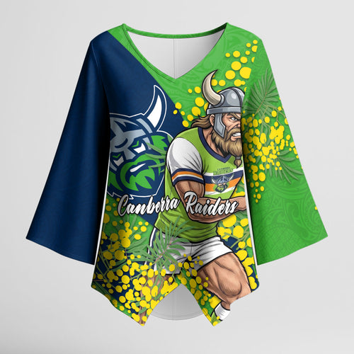 Canberra Raiders Kimono Sleeve Blouse Golden Wattle Floral Polynesian - Australian Flower - Rugby Mascot