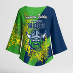 Canberra Raiders Kimono Sleeve Blouse Golden Wattle Floral Polynesian - Australian Flower - Rugby Mascot
