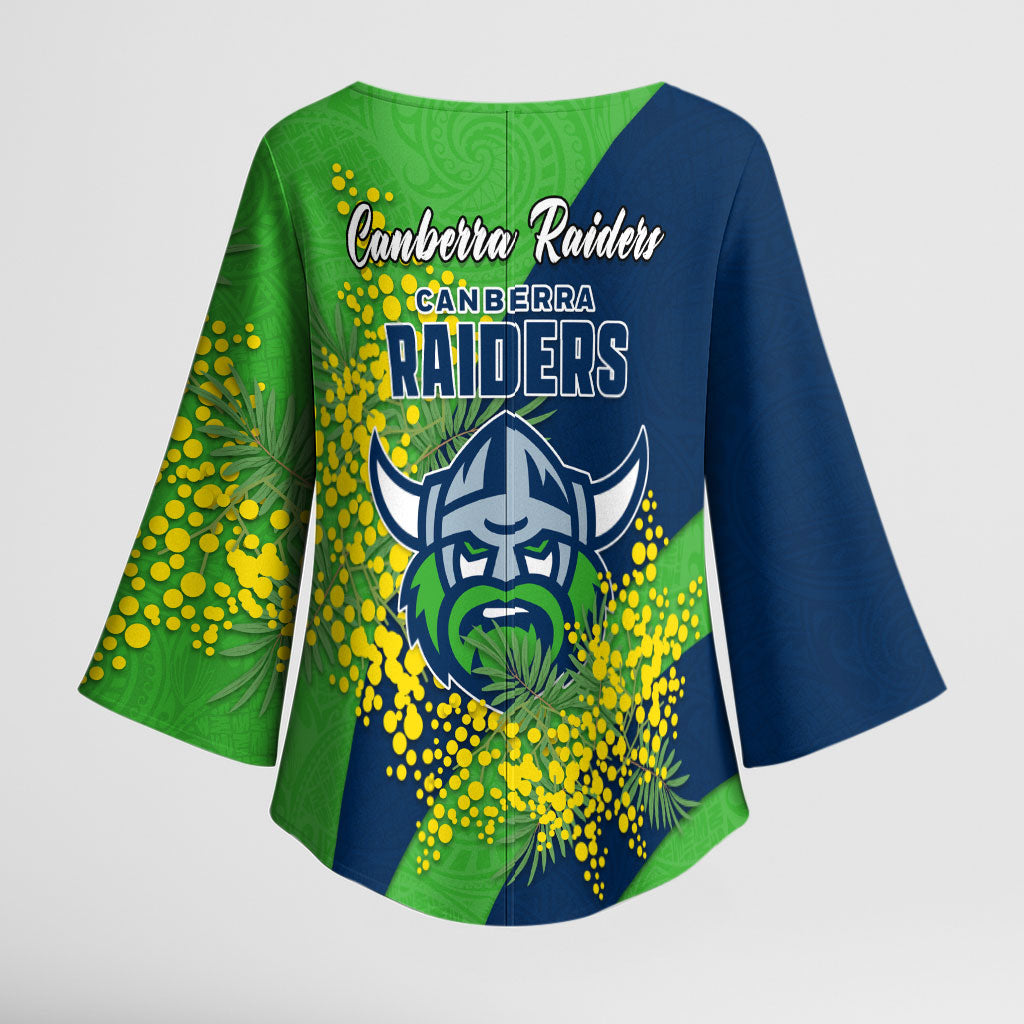 Canberra Raiders Kimono Sleeve Blouse Golden Wattle Floral Polynesian - Australian Flower - Rugby Mascot