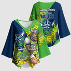 Canberra Raiders Kimono Sleeve Blouse Golden Wattle Floral Polynesian - Australian Flower - Rugby Mascot