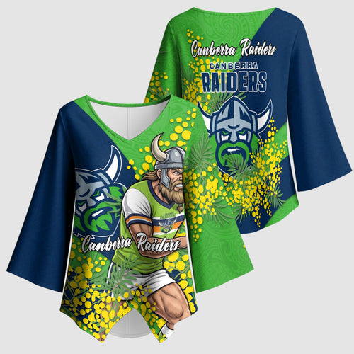 Canberra Raiders Kimono Sleeve Blouse Golden Wattle Floral Polynesian - Australian Flower - Rugby Mascot