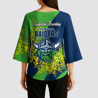 Canberra Raiders Kimono Sleeve Blouse Golden Wattle Floral Polynesian - Australian Flower - Rugby Mascot