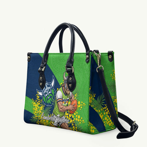 Canberra Raiders Leather Bag Golden Wattle Floral Polynesian - Australian Flower - Rugby Mascot