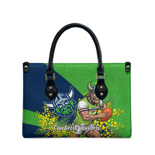 Canberra Raiders Leather Bag Golden Wattle Floral Polynesian - Australian Flower - Rugby Mascot