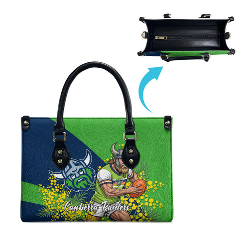 Canberra Raiders Leather Bag Golden Wattle Floral Polynesian - Australian Flower - Rugby Mascot