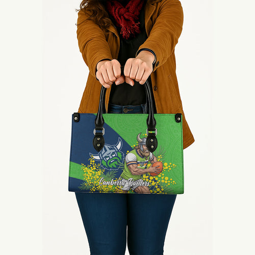Canberra Raiders Leather Bag Golden Wattle Floral Polynesian - Australian Flower - Rugby Mascot