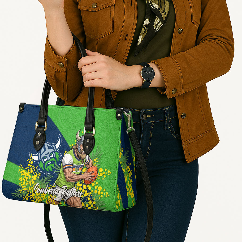 Canberra Raiders Leather Bag Golden Wattle Floral Polynesian - Australian Flower - Rugby Mascot