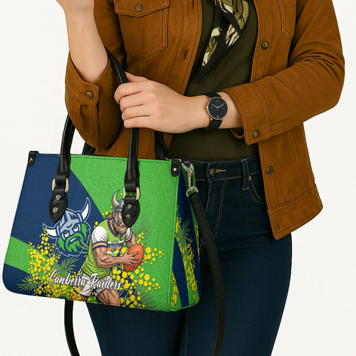 Canberra Raiders Leather Bag Golden Wattle Floral Polynesian - Australian Flower - Rugby Mascot