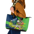 Canberra Raiders Leather Tote Bag Golden Wattle Floral Polynesian - Australian Flower - Rugby Mascot
