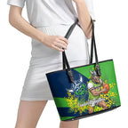 Canberra Raiders Leather Tote Bag Golden Wattle Floral Polynesian - Australian Flower - Rugby Mascot