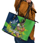 Canberra Raiders Leather Tote Bag Golden Wattle Floral Polynesian - Australian Flower - Rugby Mascot